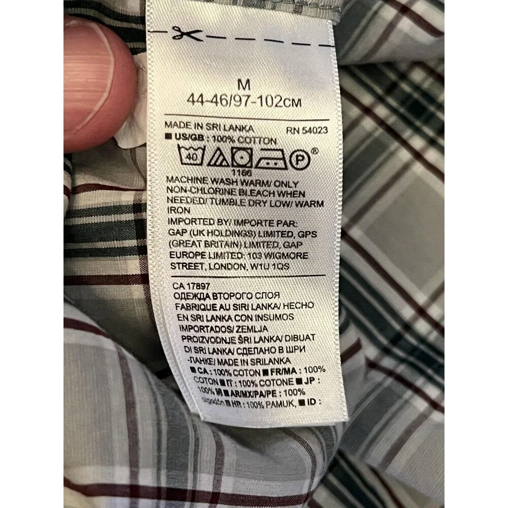 Banana Republic Shirt Mens Medium Gray Plaid Luxe Poplin Slim Fit Button Down